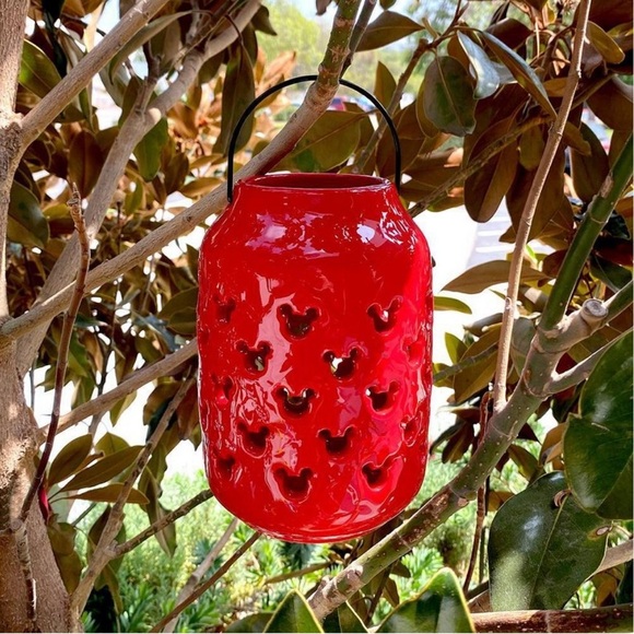 NEW Disney Mickey Mouse Silhouette Glaze Red Ceramic Garden Lantern Handle - Picture 1 of 3